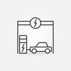 Charging Electric Car vector concept icon or symbol in thin line style
