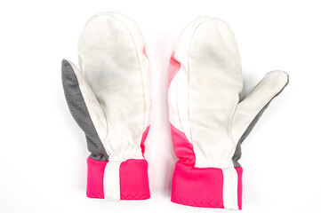 Dirty sports gloves, isolated white background