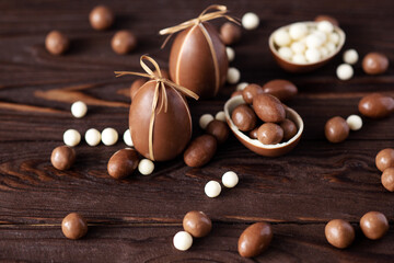 Chocolate Easter Eggs on the woden background