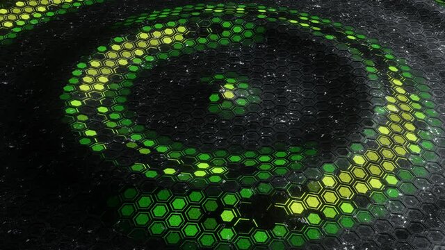 yellow green light wave on the metal surface of the pentagonal honeycomb mesh