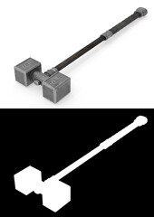 Big, heavy and severe hammer . Isolated on white. Weapon of ancient warrior concept v1