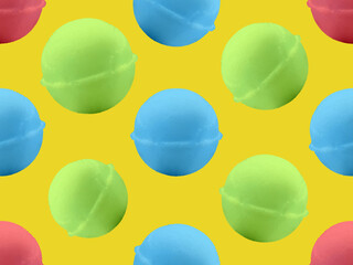 seamless pattern of multicolored ice cream balls isolated on yellow background