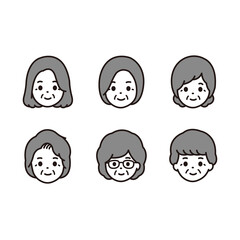 シニア 女性 アイコン モノクロ イラスト