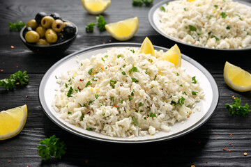 Greek Feta cheese Rice with lemon zest and herbs