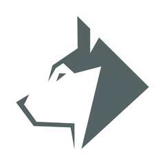 Abstract gray husky dog head side view portrait symbol on white backdrop. Design element © Denis