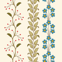 Vintage Botanicals Vertical Decorative Seamless Borders Set