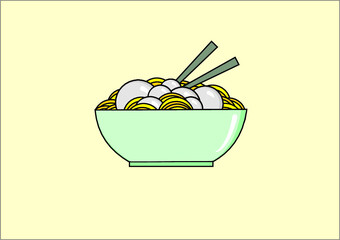illustration of bowl with noodle and bakso