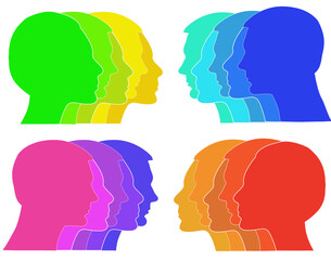 perfis  de homens e mulheres em cores análogas