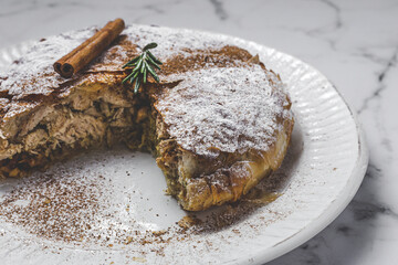 Homemade traditional moroccan pastilla or chicken bastilla