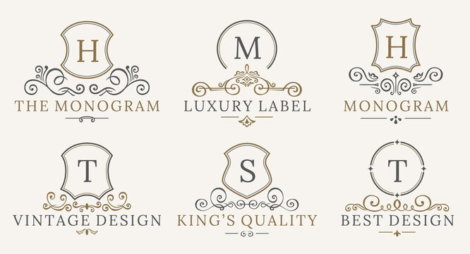 Retro Royal Vintage Shields Logotype set. calligraphyc Luxury logo design elements. Business signs, logos, identity, spa, hotels, badges