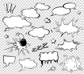 Fototapeta premium Boom effect set design for comic book. Comic Book Bang cloud, pow sound symbol, bomb pow. Comic speech bubbles set