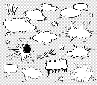 Boom effect set design for comic book. Comic Book Bang cloud, pow sound symbol, bomb pow. Comic speech bubbles set