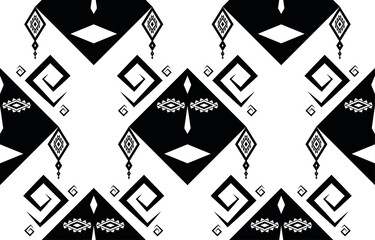 Tribal face Black and white Abstract ethnic geometric seamless pattern design for background or wallpaper.vector illustration To print fabric patterns, rugs, shirts, costumes, turban, hats, curtains.