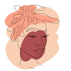 Abstract woman face one line drawing. Portrait minimalistic style. Modern abstract face with abstract shapes. Minimalism concept. Line art drawing style. Contemporary silhouette of woman. Hand drawn