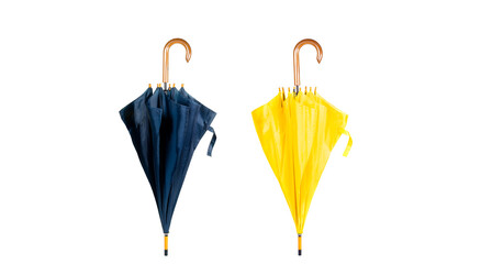 close up dark blue and yellow umbrella isolated white background   © Vitali