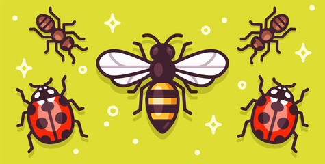 Cartoon insects banner illustration