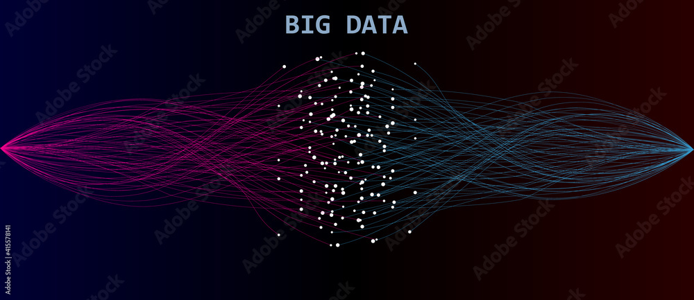 Fototapete abstract lines with dots over dark background. connecting or big data concept.