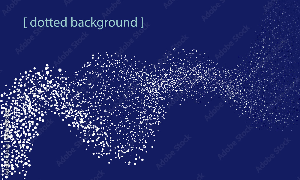 Aufkleber Abstract dots particles white color flowing wavy isolated on blue background. Vector illustration design for any projects.