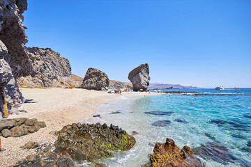 Playa de los Muertos, en el Parque Natural del Cabo de Gata (Cabo de Gata en español), hermoso destino turístico, en Almería (Carboneras, Andalucía, España, Europa)
