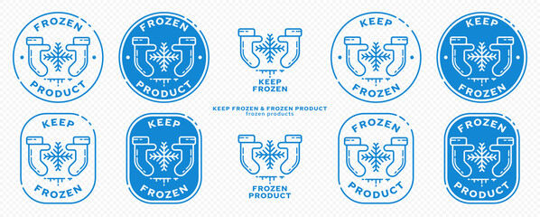Concept for product packaging. Marking - keep frozen and frozen product. The icon of hands in mittens keeping a cold snowflake is a symbol of keeping products chilled. Vector set.
