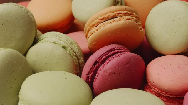 Delicious french macarons. Tasty sweet cookies. Homemade, colorful snacks.