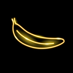 Neon banana icon isolated on black background. Tropical, vegetarian food, fruits, summer concept for logo, banner. Vector 10 EPS illustration.