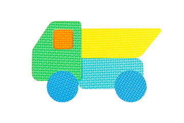 Image of colored car, toy on white background