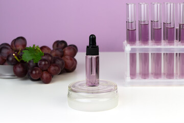 Organic bio grape cosmetics. Extract, grape seed oils, serum. Abstract cosmetic laboratory.