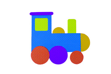 Image of colored train, toy on white background