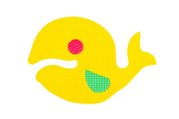 Image of colored fish, toy on white background