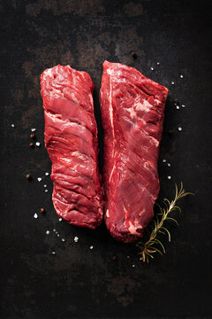 Two Raw Hanger Steaks, Also Known As Butcher's Steak Or Hanging Tenderloin