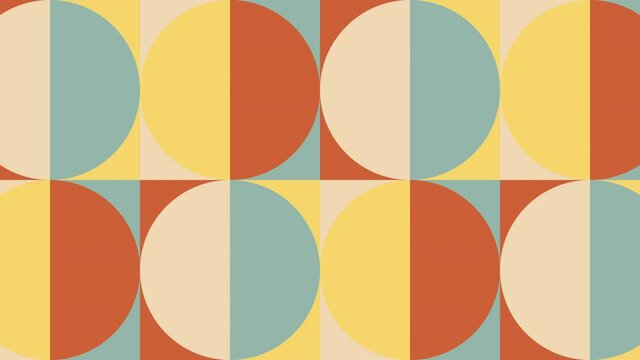 Geometric pattern  with animated tiles in retro color palette. Simple motion graphic loop animation in flat vintage style