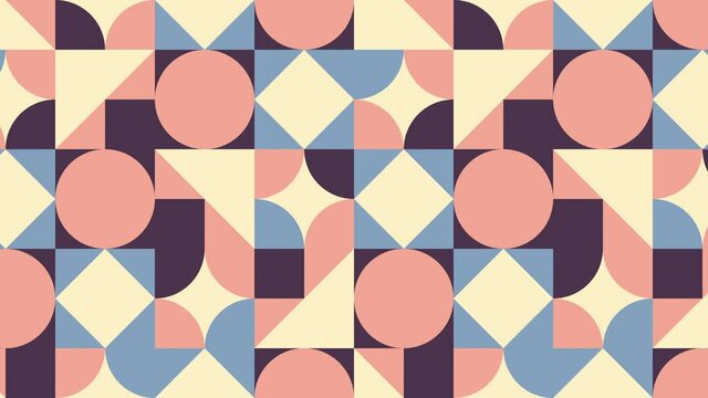 Multicolor shapes in vintage geometric pattern. Minimal motion graphic loop animation in flat retro style