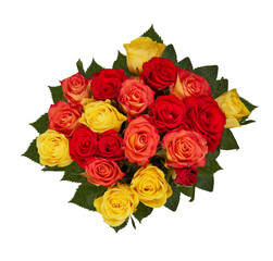 bunch of roses red yellow pink green orange isolated on ​white​ background​ with ​clipping​ path​