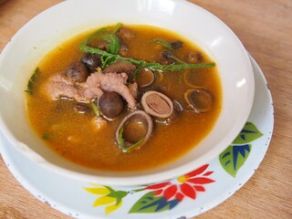 Tom Yum Mushroom with Pork in bowl
