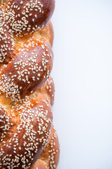 Challah Bread with Sesame Seeds. Close Up View