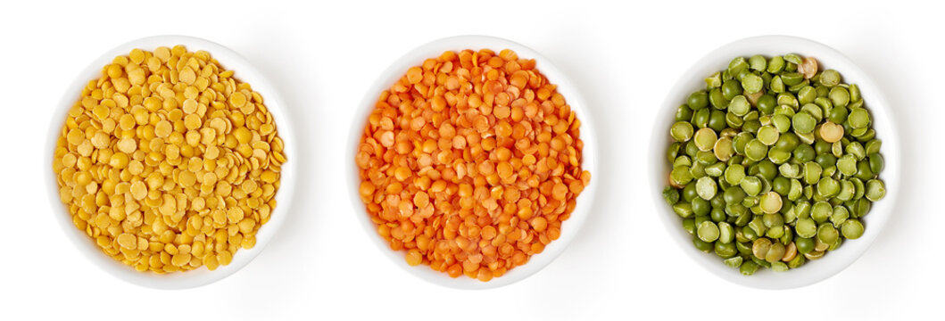 Set of lentils isolated on white, from above