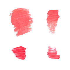 set of coral red paint strokes