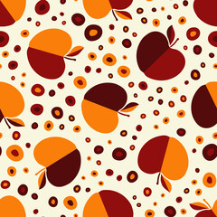 Seamless abstract  fruit pattern with apple. Beautiful texture for textile, paper print, scrapbooking or wallpaper. Vector illustration. Cute colorful trendy background.