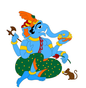 Hindu god Ganesha. With a plate of corn balls and a mouse at my feet. Deity image