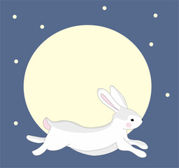Tsukimi or Otsukimi - Japan Moon festival. Rabbit jumping against the background of the full moon