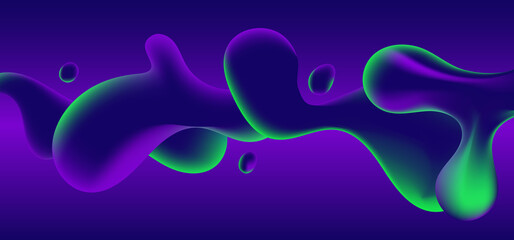 Abstract blue, green and purple gradient color liquid wavy shapes futuristic banner design background.