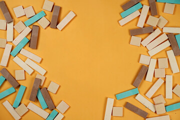 Stack of random wafers isolated on yellow background. Delicious biscuit wafers are loved by all ages. Dry and crispy wafers ready to eat. Ready to start the day with wafers. Wafer wallpapers.