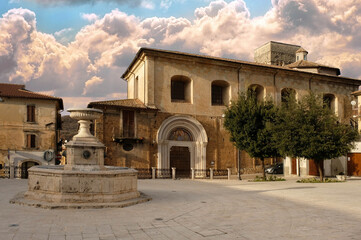 Fototapeta na wymiar Outside wall of Sant'Agostino church in Cittaducale, Rieti, Italy