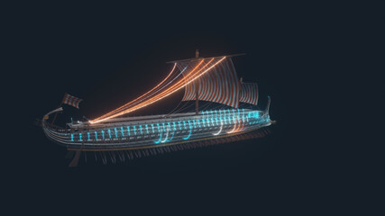 3d rendered illustration of Trireme Ancient Greek and Roman War ship Hud Hologra. High quality 3d illustration