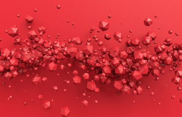 Abstract 3d render, red background design with particles