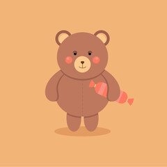 cute and funny brown bear with candy