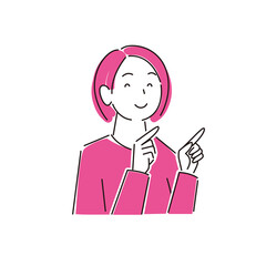 指さし 笑顔の女性 程よいシンプルなイラスト ベクター 