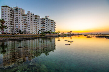 Fototapeta na wymiar Gazimagusa Town coastal view in Northern Cyprus