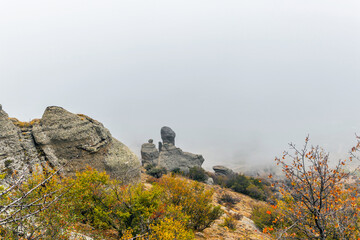 valley of ghosts in the crimea mountains on an autumn day